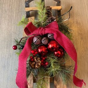 Festive Red Holiday Sled Decoration